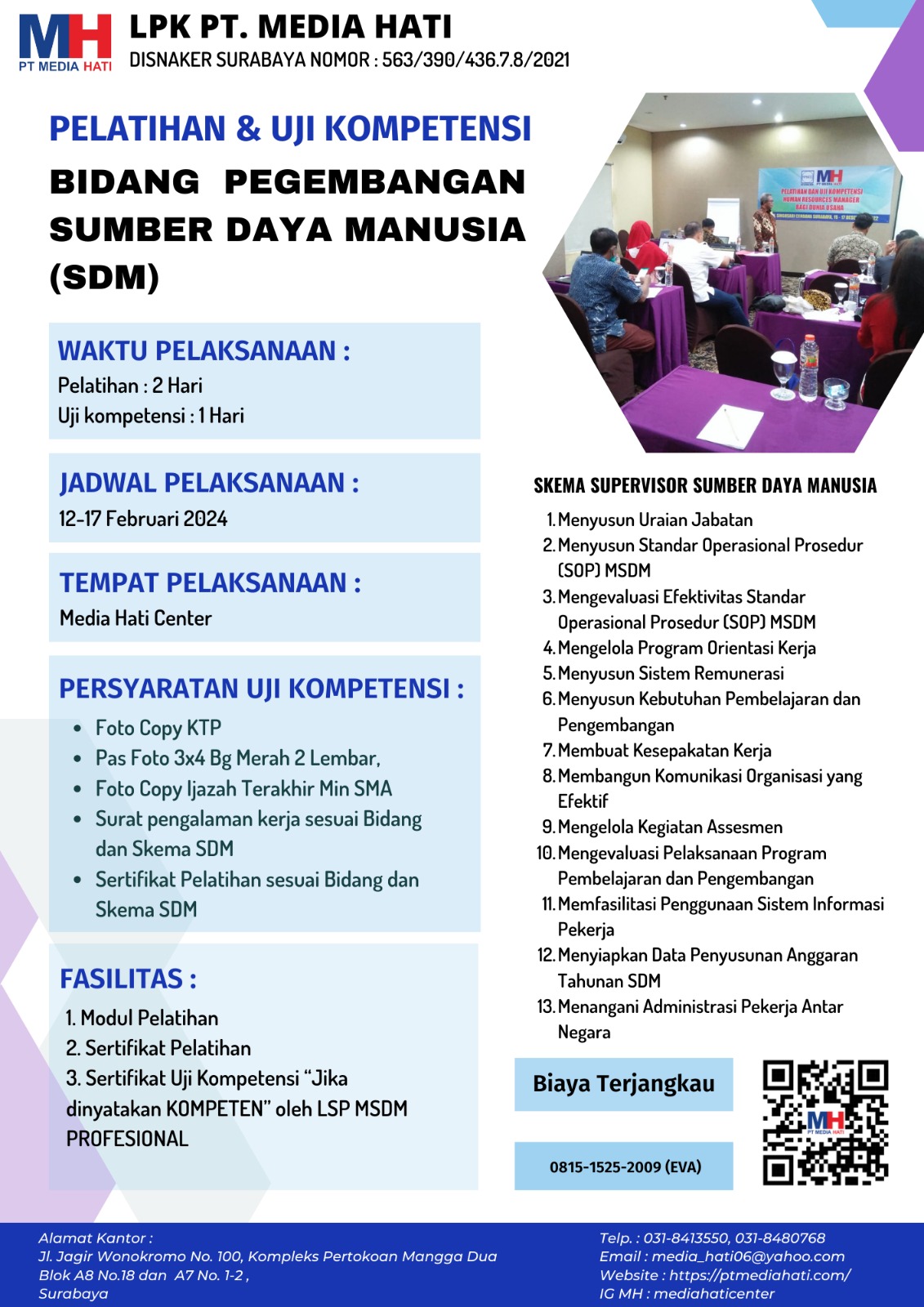 Info Pelatihan dan Uji Kompetensi Tanggal 12 - 17 Februari 2024.